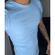 Men's 100% Ribbed T-Shirt - Màu xanh nhạt - Xem 1