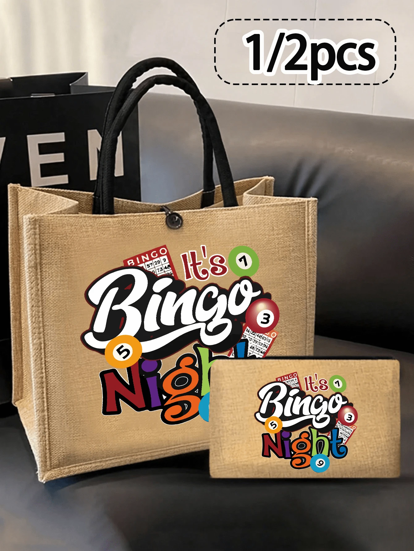 Pool Life 帆布手提包套装，包括零钱包和手提包、字母包、拉链包、个性礼品包、卡通趣味多功能手提包、黄色亚麻黑色带扣手提包、购物袋、化妆包、杂物收纳袋