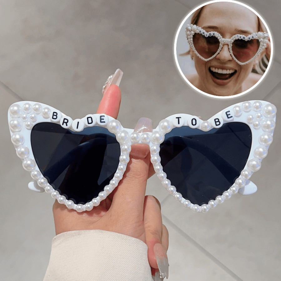 1pc Women's New Heart-Shaped Faux Pearl "BRIDE TO BE" Letter Personalized Black Lens Wedding Commemorative Gift Sunglasses, Beach Accessory For Photography And Fashion