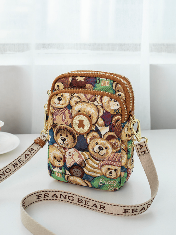ELAINE BEAR Cute Bear Jacquard Woven Shoulder Crossbody Bag Casual Running Crossbody Women's Cell Phone Storage Waist Bag