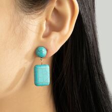 Oval Turquoise Ear Clip Earrings For Women, Geometric Non-Pierced Personalized Earrings