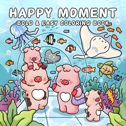GDTME Libro da colorare "Momento felice" di alta qualità: un libro da colorare di 24 pagine da 7,8 pollici con personaggi animali super carini che allevia lo stress e rilassa corpo e mente in scene naturali pacifiche. Regali per compleanni, Pasqua, Festa della Mamma, festival musicali bellissimi, regali per matrimoni, forniture per ufficio, forniture scolastiche