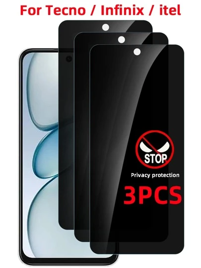 3 件钢化玻璃屏幕保护膜，防窥视，兼容 Infinix 和其他手机型号，防刮，易于安装，隐私保护礼物，生日、家人、朋友手机屏幕保护膜，手机配件防水防震防摔防摔防指纹全覆盖