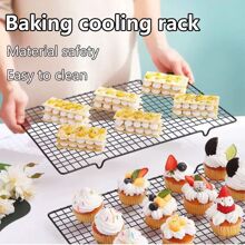 1 pièce Grille de refroidissement carrée noire, cadre en grillage métallique, ustensiles de cuisine anti-adhésifs pour la cuisson de gâteaux et de pains, égouttoir, grille de refroidissement