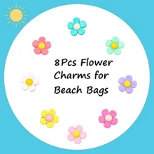 15pcs Flower Charms & Key Holder For Beach Bag Accessories, Chic Floral Accessories Beach Bag Charm With 2 Keychain Holder, Lightweight, Fashionable Accessory For Totes, Sandals & Beach Bags-For Women-Perfect For Summer Beach Vacations & Everyday Use