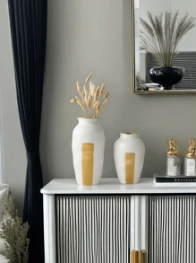 1 pezzo Vaso in ceramica bianco puro con stampa in oro adatto per soggiorno, ingresso, scaffale, davanzale, display multiscenario, composizione floreale