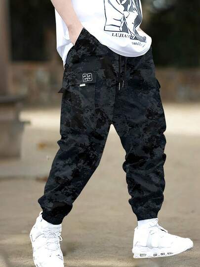 1 pieza Pantalón cargo con estampado de camuflaje para hombre para uso al aire libre, ropa casual y deportiva para primavera/verano, adecuado para playa, senderismo, trotar, entrenamiento físico, otoño