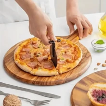 1pc Rosewood Handle Pizza Board - Cutting Board, Serving Tray, Suitable For Pizza, Meat Cutting, Serving Fruits, Candies, Desserts, Sushi, Cheese, Decorative Platter Pizza Plate - Kitchen Wooden Tray, Pizza Tray, Breakfast Tray, Home Kitchen, Restaurant Kitchen Service, Party, Afternoon Tea, Family Gathering, Outdoor Camping, Birthday, Back To School, Eid, Graduation, Wedding