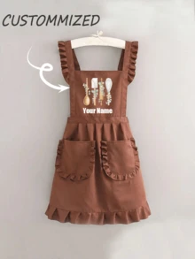 1pc Customized Printed Stylish Apron, Women's Elegant Customized Printed Apron, Waterproof And Stain Resistant, Apron Cute Lace Skirt Apron,Black Stain Resistant Apron,Sleeveless Apron,For Home, Kitchen,Nail Shop,Cooking, Baking, Nail Salon, Women Work Uniform,Coffee Smock,Home Cooking Clean Sleeveless Bib Apron,Multi-Functional,Home With Accessible Solutions,Warm Ambience,Home & Living,Customized Household Gloves