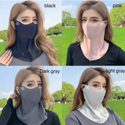 1 件女士透气全脸防晒面罩 - 防紫外线、弹性贴合、冰滑纤维面料、可手洗、骑行加大码面罩、驾驶颈式透气面罩、网眼透气、吸汗防晒一体式面罩