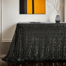 Shiny Rectangular/Round Sequined Tablecloths - Suitable For Wedding Supplies, Holiday Parties, Restaurant Tablecloths, Kitchen Decorations, Bridal Gifts,Graduations, Bridal Showers, Table Decorations, Valentine's Day Decorations, Home Décor, Room Decorations, Home Furnishings, Bachelor/Bachelorette Parties,Picnics, Table Décor, Bedroom Decor, Gender Reveal, Lunar New Year, Easter, Kitchen Essentials, Party Decor. - 黑色 - 查看 6