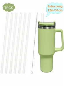 6 件超长可重复使用塑料吸管，适用于玻璃杯 | 超长 12 英寸 310 毫米替换吸管，带清洁刷，兼容 30/40 盎司杯子，耐用，学校用品 - 彩色 - 查看 11