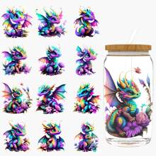 12PCS/SET UV DTF Transfer Stickers Purple Dragon Style UV DTF Cup Wrap Suitable For Glasses, Notebooks, Computers, Tables And Chairs, Etc. For DIY Creativity, High Viscosity UV DTF Cup Sticker(Mug Not Included)