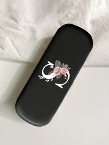 優雅個性化黑色眼鏡盒，印有花卉與A-Z字母圖案，中性款－硬殼眼鏡保護盒，內襯耐磨柔軟材質，適用於近視眼鏡及各種眼鏡配件－便攜式近視眼鏡收納盒，適合旅行與日常使用，生日派對禮物 - 黑色 - 查看 9