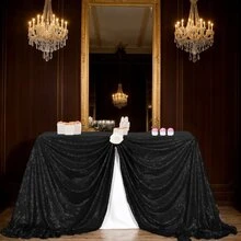 Shiny Rectangular/Round Sequined Tablecloths - Suitable For Wedding Supplies, Holiday Parties, Restaurant Tablecloths, Kitchen Decorations, Bridal Gifts,Graduations, Bridal Showers, Table Decorations, Valentine's Day Decorations, Home Décor, Room Decorations, Home Furnishings, Bachelor/Bachelorette Parties,Picnics, Table Décor, Bedroom Decor, Gender Reveal, Lunar New Year, Easter, Kitchen Essentials, Party Decor. - 黑色 - 查看 4