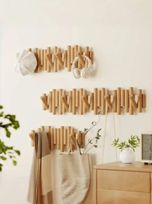 1 Pc Cylindrical Piano Key-Shaped Solid Wood Coat And Hat Rack, Wooden Decorative Hook Wall-Mounted Hook, Wall And Door Rear Hook Foldable Door Rear Hook, Bedroom Nail-Free Storage Rack Coat And Hat Hook, For Storing Keys, Hats, Clothes, Chains And Accessories, Suitable For Decorating The Entrance And Foyer, Behind The Door, Bedroom And Living Room Walls