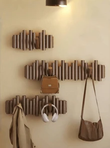 1 Pc Cylindrical Piano Key-Shaped Solid Wood Coat And Hat Rack, Wooden Decorative Hook Wall-Mounted Hook, Wall And Door Rear Hook Foldable Door Rear Hook, Bedroom Nail-Free Storage Rack Coat And Hat Hook, For Storing Keys, Hats, Clothes, Chains And Accessories, Suitable For Decorating The Entrance And Foyer, Behind The Door, Bedroom And Living Room Walls
