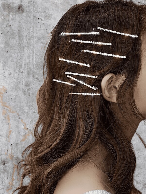 6 pezzi di eleganti fermagli per capelli argento con strass, fermagli da un pezzo di colore argento unito, accessori per capelli, fermagli a molla, fermagli a scatto, fermagli per capelli, mollette per capelli