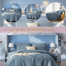 7 Pieces (Full/Queen/King) Elegant Bed In A Bag Comforter Set, Twin(5 Pieces),Stylish Solid Comforter, Soft Microfiber, Comfortable And Warm, Cloud-Like Soft Bedding Set, Bedroom Decor For Spring/Summer/Autumn/Winter, Ideal Gift - Blue - View 2