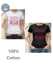 Camiseta de verano Estampado sencillo De cuello redondo Casual Blusa de manga corta En primavera y verano algodón - Negro - Ver 3
