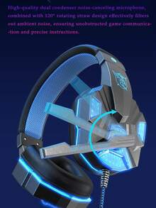 Auriculares de juego con cable, ligeros y cómodos, con micrófono cancelador de ruido y diadema ajustable - azul oscuro - Ver 6