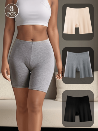 3pcs/Pack Women's Shorts Anti-Exposure Underwear 2in1 Leggings Flat Corner High Waist