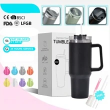 1pc Watersy 40oz Stainless Steel Tumbler With Handle And Straw - Insulated Sports Water Bottle For Men And Women - Perfect Gift