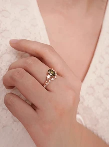 1 pieza Anillo de plata de ley 925 en forma de oliva con micro-pavé ovalado, elegante para mujer, adecuado para fiestas, uso diario, Día de San Valentín, regalo de aniversario
