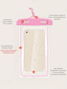 Luminous Fluorescent Mobile Phone Waterproof Bag Can Touch Screen Face Unlock Swimming Drifting Transparent Waterproof Mobile Phone Case Mobile Phone Sealing Case, Beach Essentials, Beach Accessories, Pool Float - Pink - View 3
