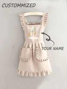 1pc Customized Printed Stylish Apron, Women's Elegant Customized Printed Apron, Waterproof And Stain Resistant, Apron Cute Lace Skirt Apron,Black Stain Resistant Apron,Sleeveless Apron,For Home, Kitchen,Nail Shop,Cooking, Baking, Nail Salon, Women Work Uniform,Coffee Smock,Home Cooking Clean Sleeveless Bib Apron,Multi-Functional,Home With Accessible Solutions,Warm Ambience,Home & Living,Customized Household Gloves