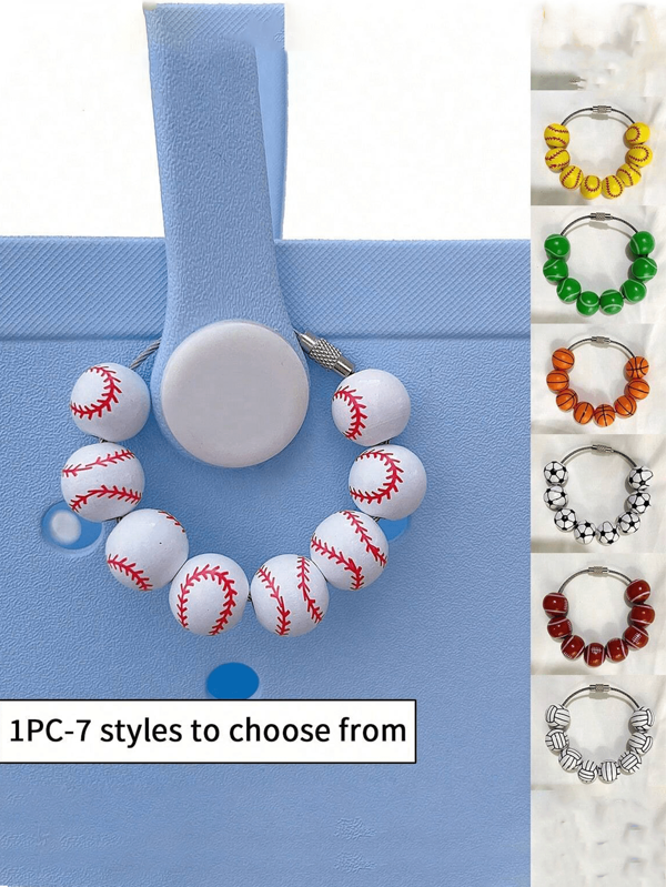 1 pezzo di accessorio decorativo per borsa da spiaggia, pendente a tema sportivo come baseball, basket, calcio, in acciaio inossidabile con corda, regalo per amici, versatile come portachiavi anti-smarrimento per accessori da viaggio riutilizzabili, per ritrovare facilmente le chiavi