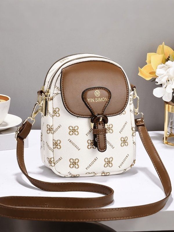 1pc High-End Fashion Print Phone Pouch, Soft Leather Small Bag With Dual Compartments, Zipper Closure, Shoulder/Crossbody Bag For Everyday Use & Coins