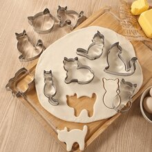 Set 9 Cetakan Kue Hewan dari Stainless Steel - Cetakan Biskuit Bertema Kucing untuk Membuat Kue Sendiri - Alat Kerajinan Dapur Serbaguna untuk Kue Natal & Halloween - Perak - View 1