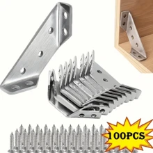100Pcs Heavy-Duty Metal Corner Braces, Stainless Steel L-Shaped Brackets For Woodworking, Multipurpose Durable Rust-Resistant Furniture Connectors - Easy Assembly & Installation, Furniture Assembly|Angle Support Brace|Stainless Steel Brackets - Silver - View 1
