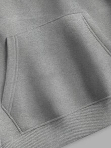 Men's Sweatshirt Kangaroo Cold Weather Top With Plain Hood Without Print - Gris - Ver 2
