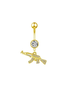 Pendentif de nombril en forme de pistolet à motif géométrique, bijou de piercing de nombril serti de strass étincelant