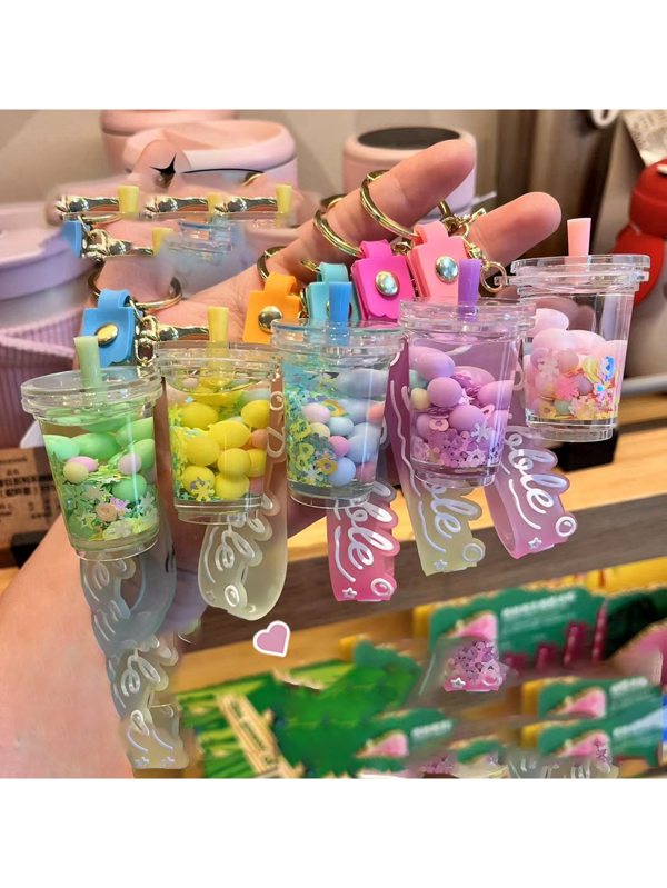Cute Slime Liquid Quicksand Bottle, Milk Tea Cup, Backpack, Key Holder, Car Keychain, Small Gifts
