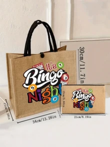 Pool Life 帆布手提包套装，包括零钱包和手提包、字母包、拉链包、个性礼品包、卡通趣味多功能手提包、黄色亚麻黑色带扣手提包、购物袋、化妆包、杂物收纳袋