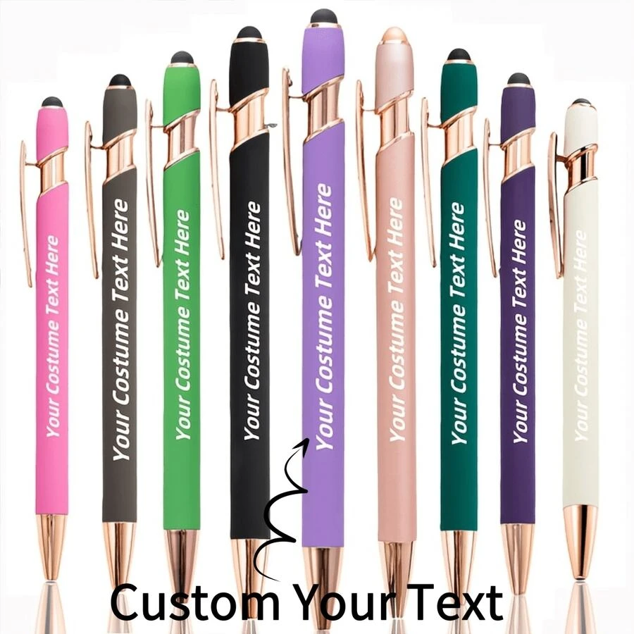 1pc Custom Ballpoint Pen, Personalized Soft Touch, Customized Metal Retractable Pen With Oval Body, Medium Point, Ideal For Women And Men Gifts, Christmas, Mother's Day, Birthday, Corporate Customization Back To School - Multicolor - View 1