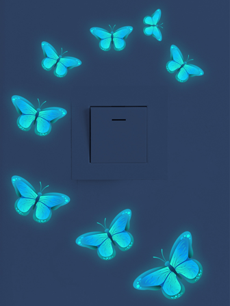 8pcs/Set Glow-In-The-Dark Blue Butterfly Decorative Stickers For Bedroom And Living Room Room Decor Home Decor Wall Stickers Wall Decor Personalised Stickers
