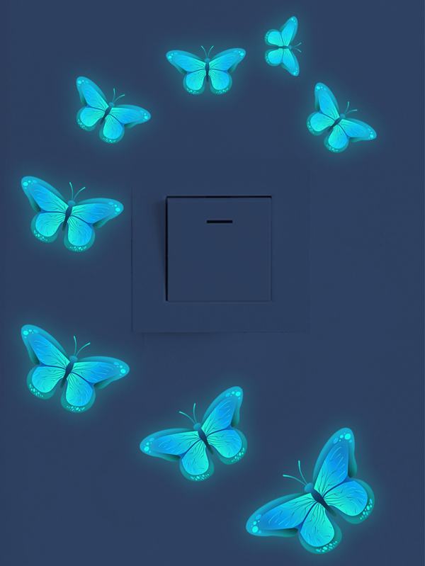 8pcs/Set Glow-In-The-Dark Blue Butterfly Decorative Stickers For Bedroom And Living Room Room Decor Home Decor Wall Stickers Wall Decor Personalised Stickers