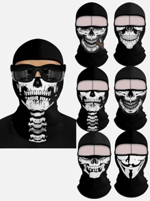 Black Breathable Full Face Mask UV Protection Punk Skull Print Balaclava For Cycling Skiing Outdoor Sports