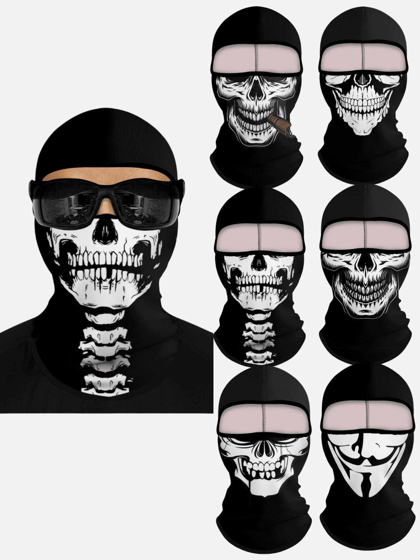 Máscara facial completa negra transpirable con protección UV, estampado de calavera punk, pasamontañas para ciclismo, esquí y deportes al aire libre