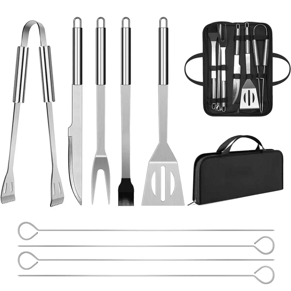 10-Piece Stainless Steel Barbecue Accessory Set, Portable And Practical Barbecue Tool And Tableware Set With Storage Bag, Suitable For Outdoor Barbecue, Camping And Backyard, Very Suitable As A Father's Day Barbecue Gift