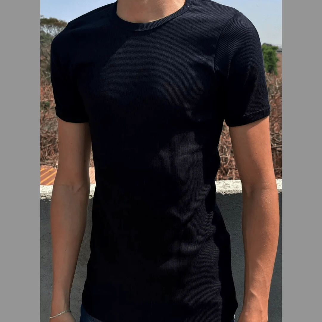 Men's 100% Ribbed T-Shirt - Black - View 1