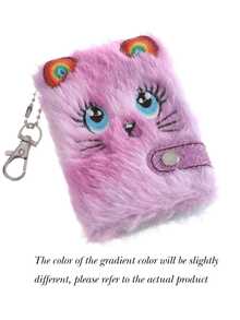 Kids New Cartoon Kitten Plush Mini Notebook, Portable Small Girl Student Keychain Backpack Pendant
