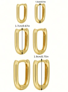 6Pcs/Set Minimalist Square Shape Copper Earrings For Women, Elegant Casual Party Beach Date Holiday Gift, Versatile Daily Wear