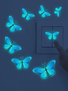 8pcs/Set Glow-In-The-Dark Blue Butterfly Decorative Stickers For Bedroom And Living Room Room Decor Home Decor Wall Stickers Wall Decor Personalised Stickers
