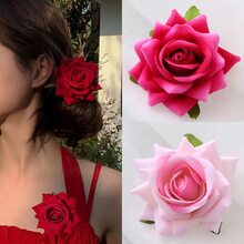 2 piezas Pinzas para el cabello con flores de rosa para mujer, blanco/rosa/rojo, adecuadas para decoración diaria, eventos culturales, estilo elegante, vida universitaria, citas, bodas y festivales. Pinzas para el cabello, artículos escolares, pinzas para el cabello rosa, accesorios lindos, accesorios para el cabello, glamour de Año Nuevo