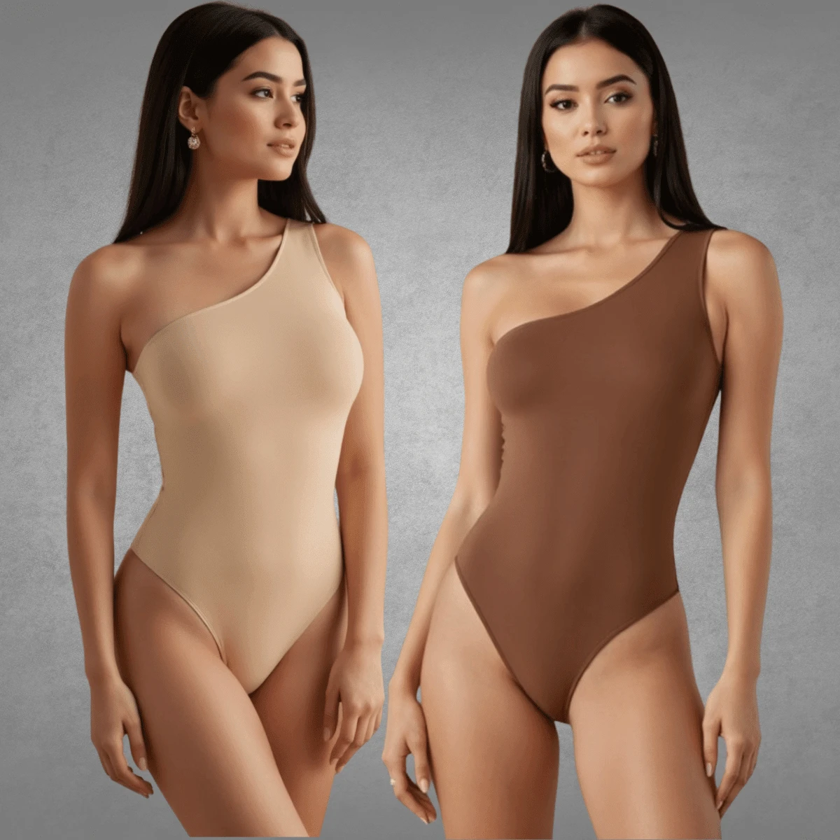 KIT 2 Women's Suplex Mula Manca Bodysuit With Double Lining Thin Strap One Shoulder Premium - 裸棕色 - 查看 1